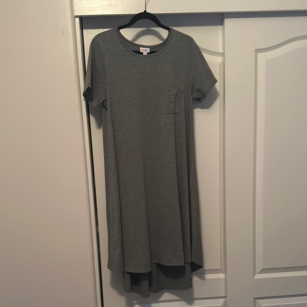Casual Gray T-Shirt Dress with Pocket
